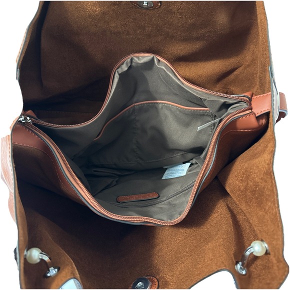 Carleton Los Angeles Brown Large‎ Soft Leather Purse Shoulder Bag w 2 Handles - Picture 4 of 8